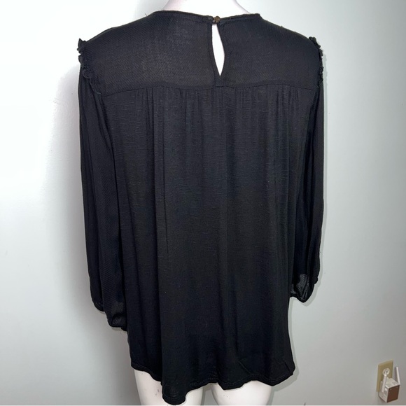 Knox Rose Black Eyelet Lace Blouse Large Boho Peasant Top Sheer Bohemian - Picture 13 of 13